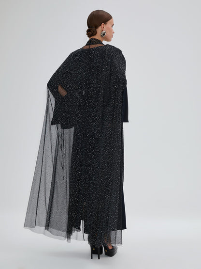 Shiny Stone Embroidered Black Cloak