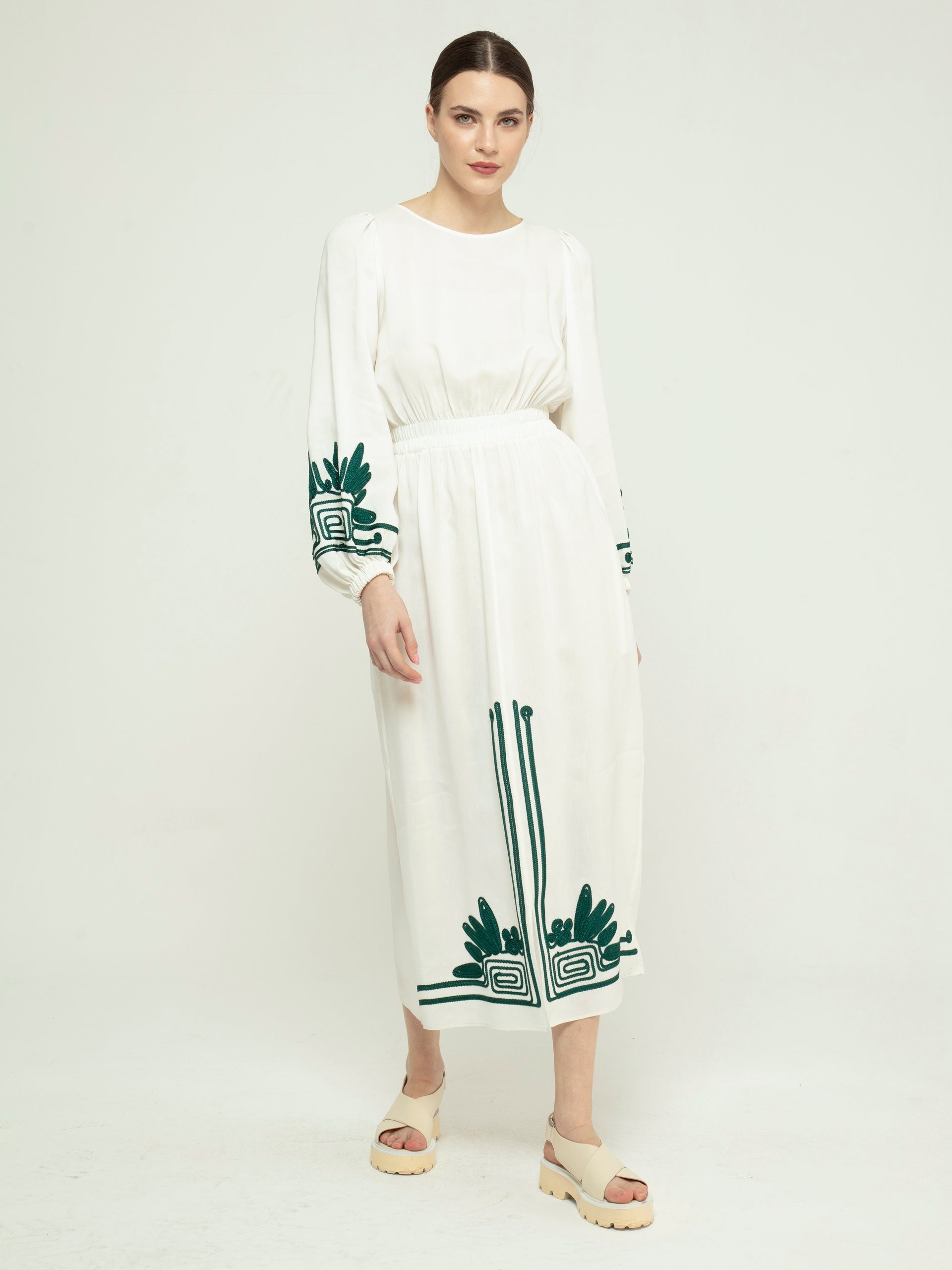 Contrast Embroidery Detailed Dress