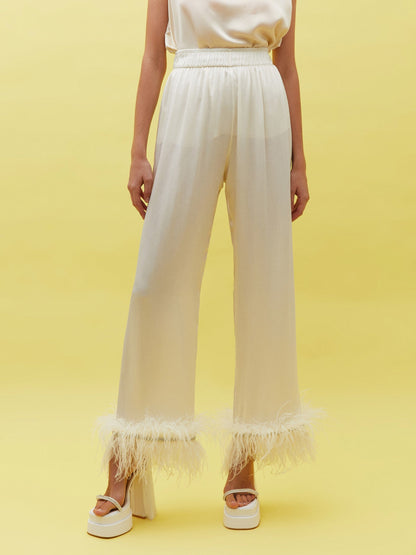 Feather Detailed Ecru Trousers