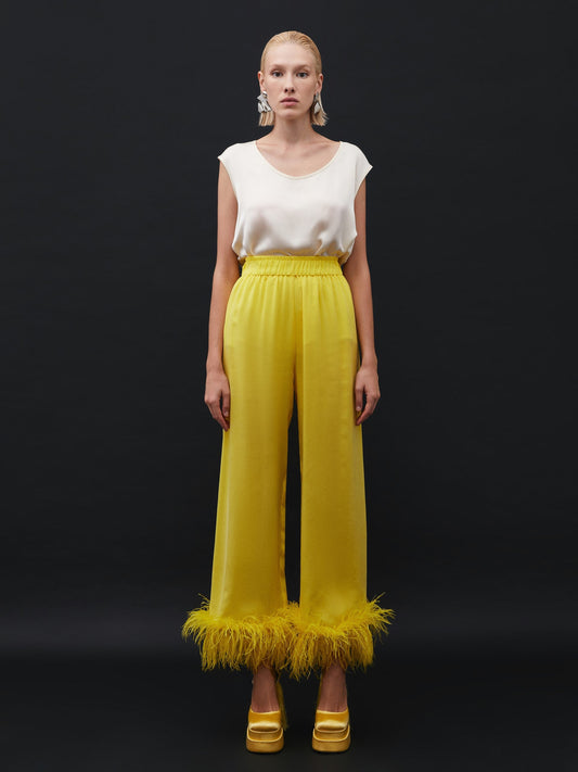 Feather Detailed Yellow Trousers