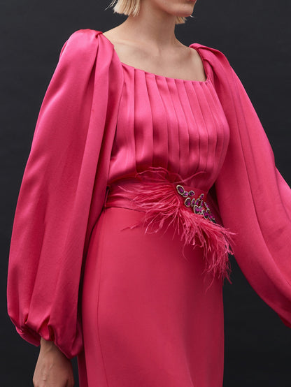 Belt Detailed Pink Dress