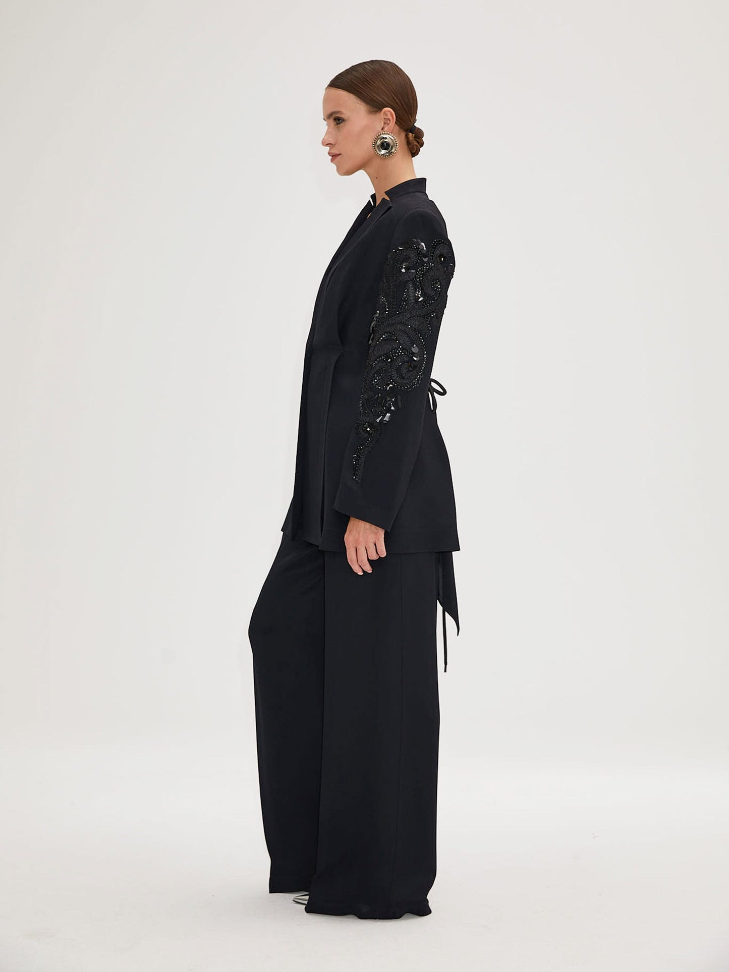 Black Jacket with Embroidered Sleeves