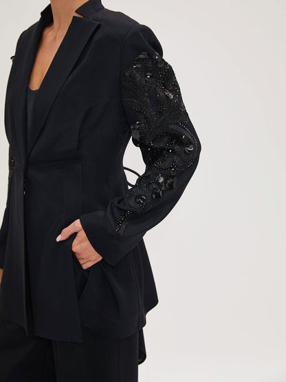 Black Jacket with Embroidered Sleeves