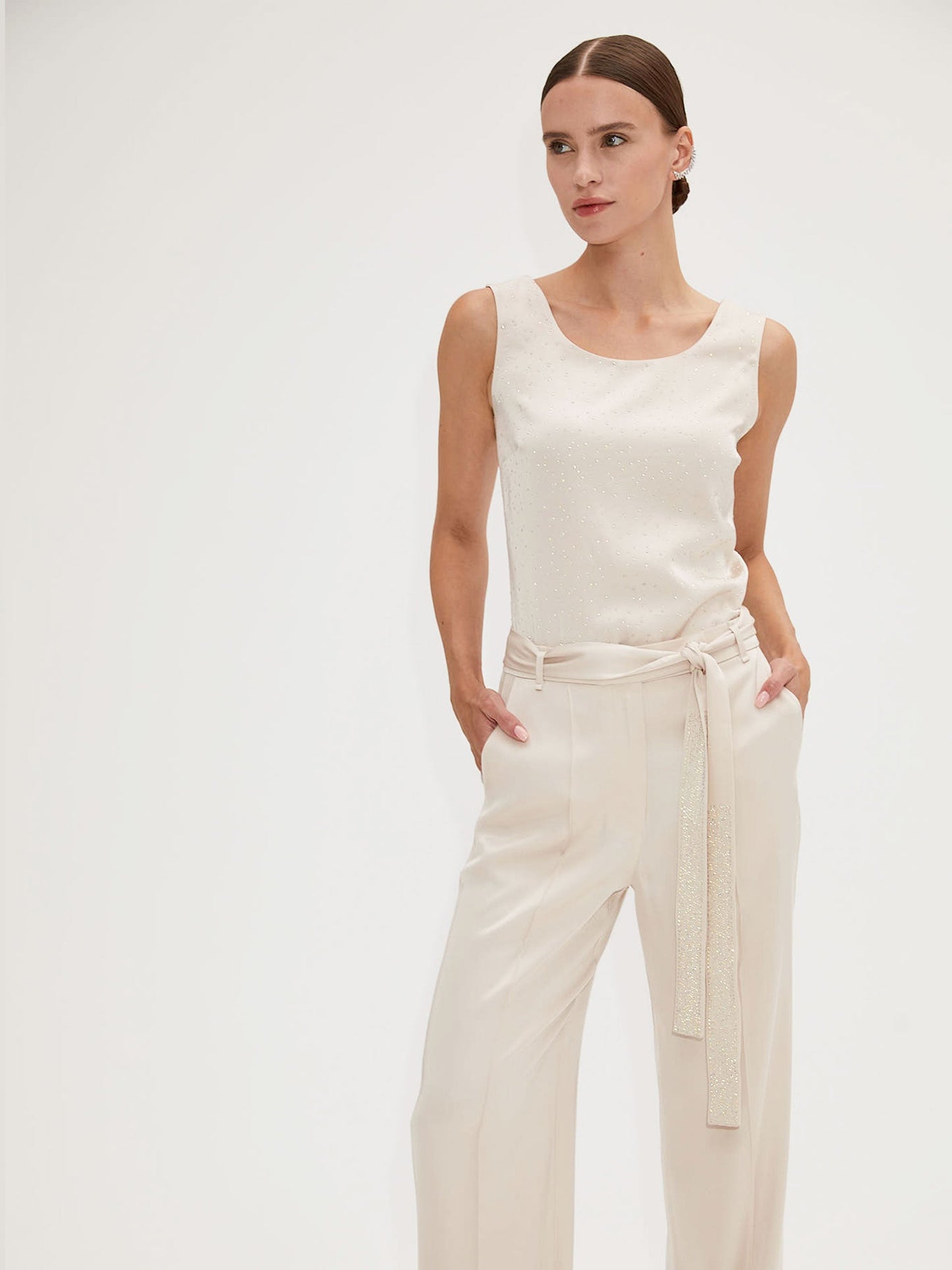 Ecru Trousers with Cord Tie