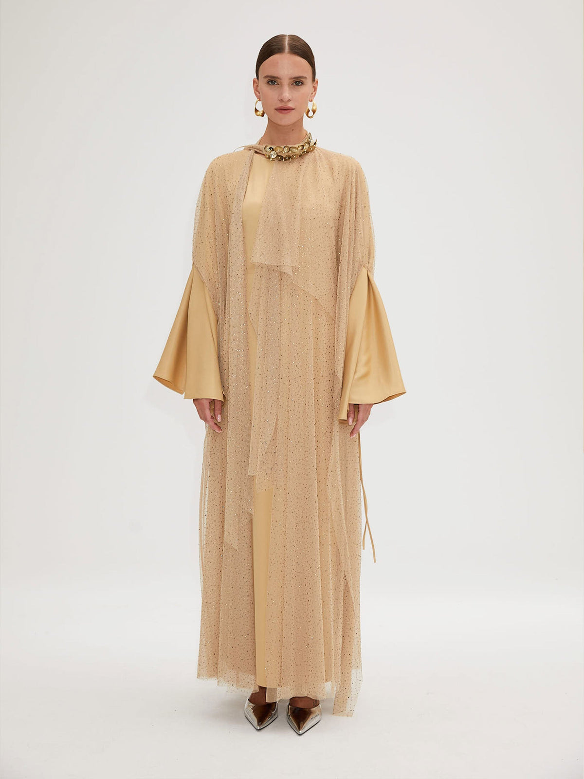 Shiny Stone Embroidered Gold Color Cloak