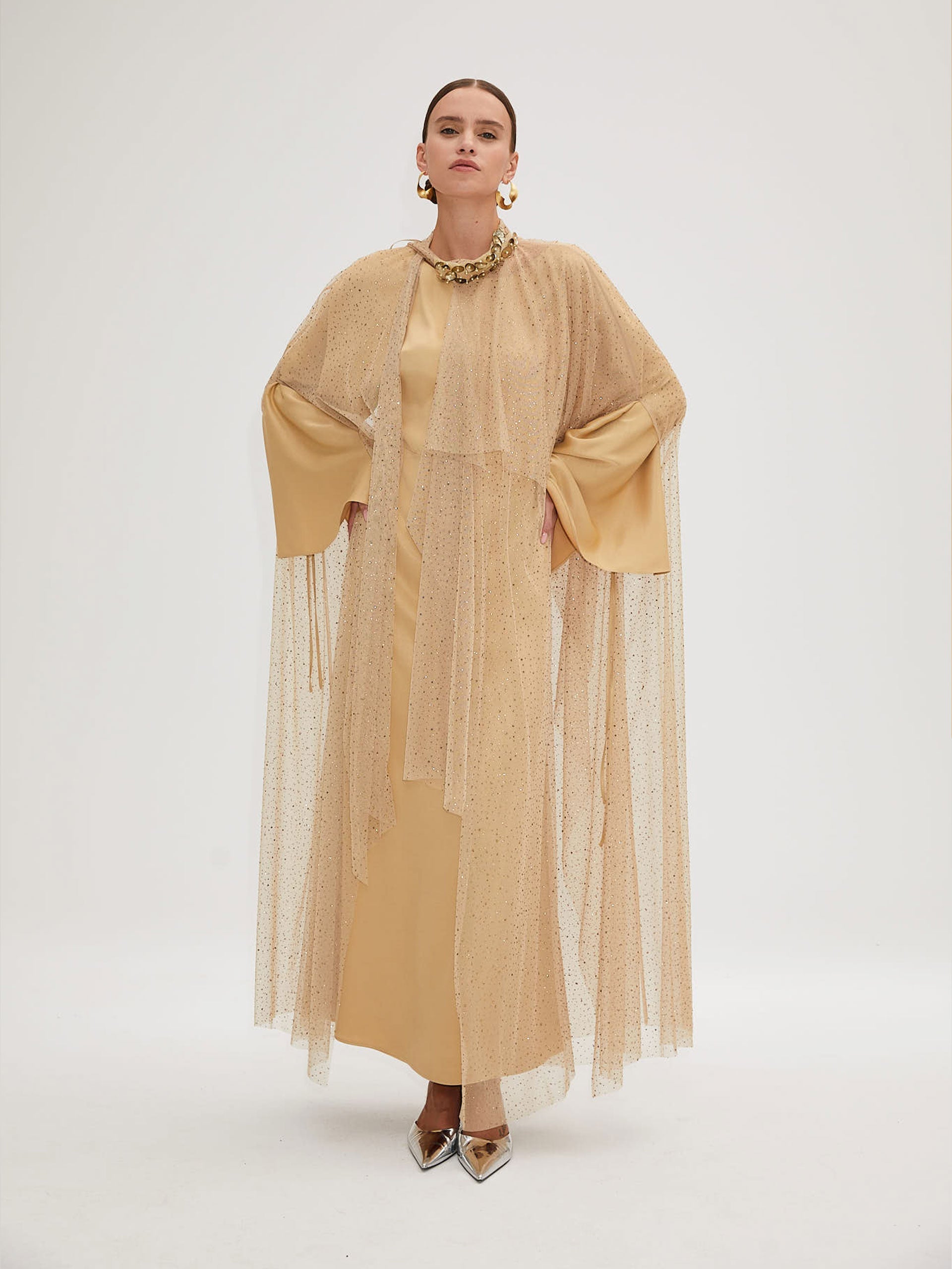 Shiny Stone Embroidered Gold Color Cloak