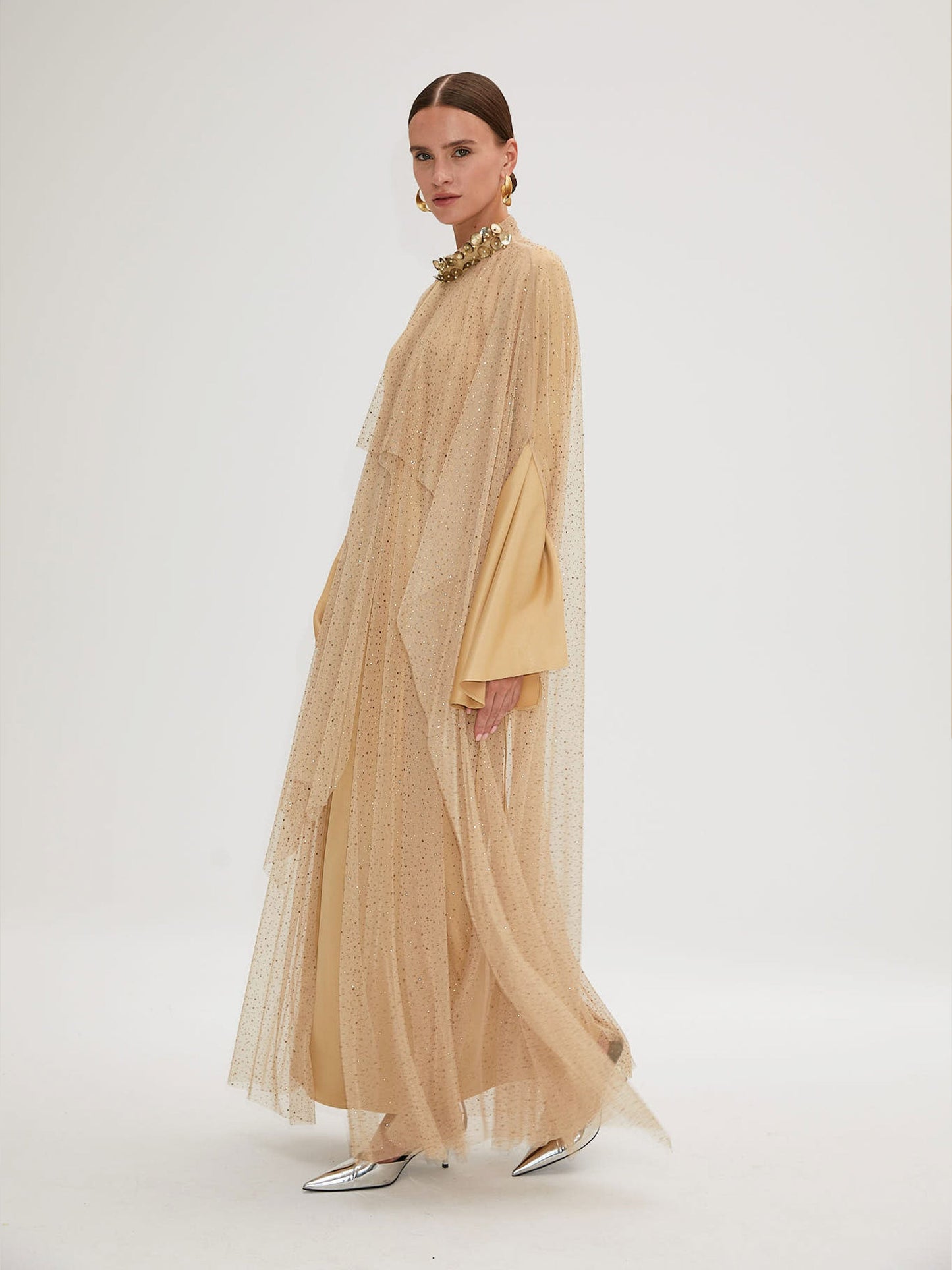 Shiny Stone Embroidered Gold Color Cloak