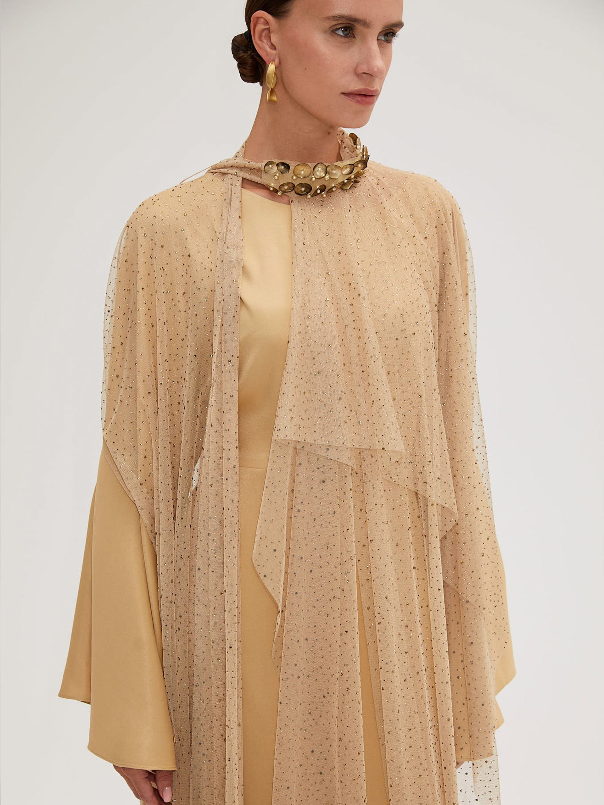 Shiny Stone Embroidered Gold Color Cloak