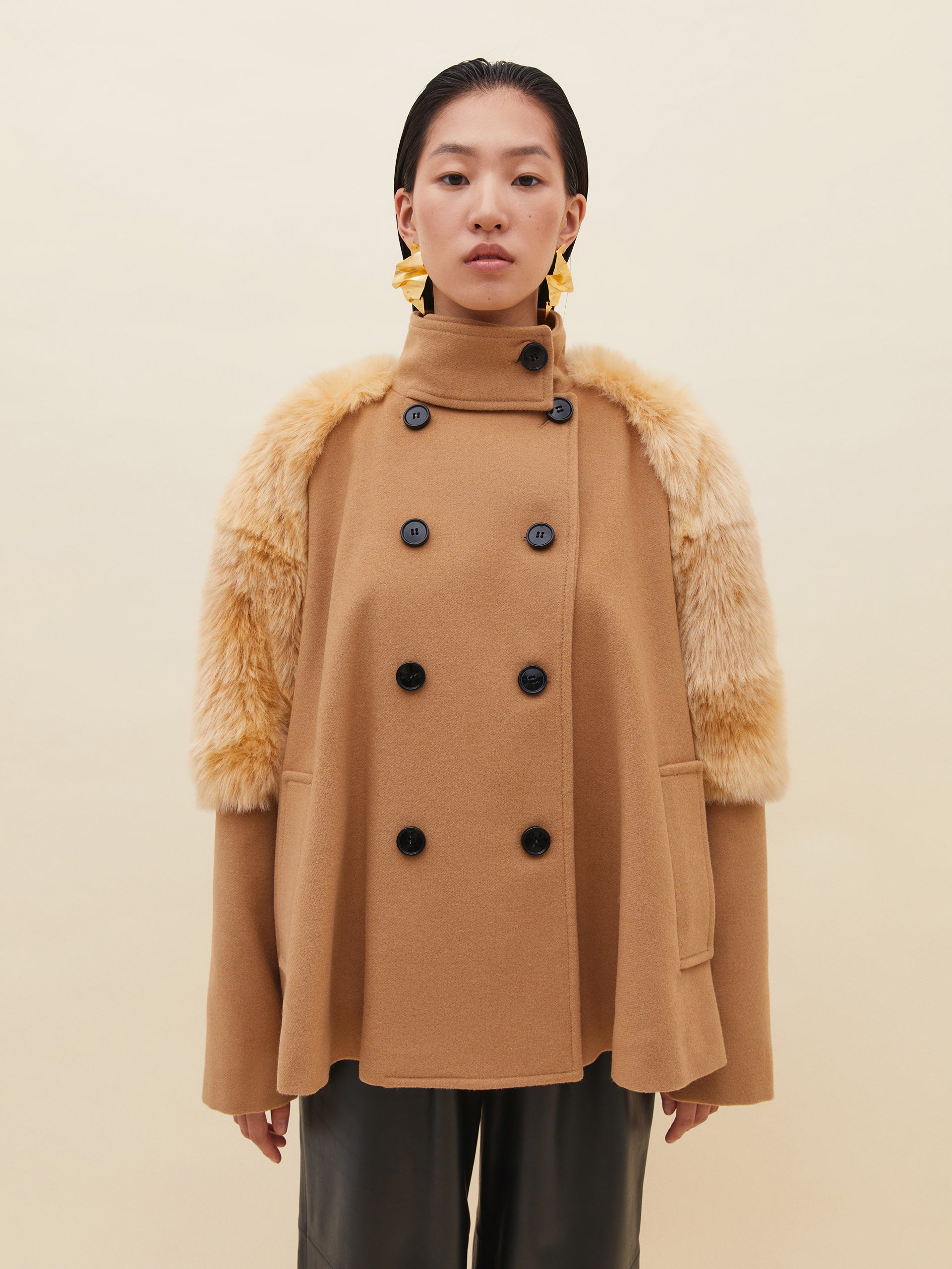 Fur Detailed Beige Jacket