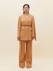 Brown Belted Cream Color Jacket