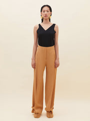 Wide Pleated Beige Trousers