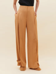 Wide Pleated Beige Trousers