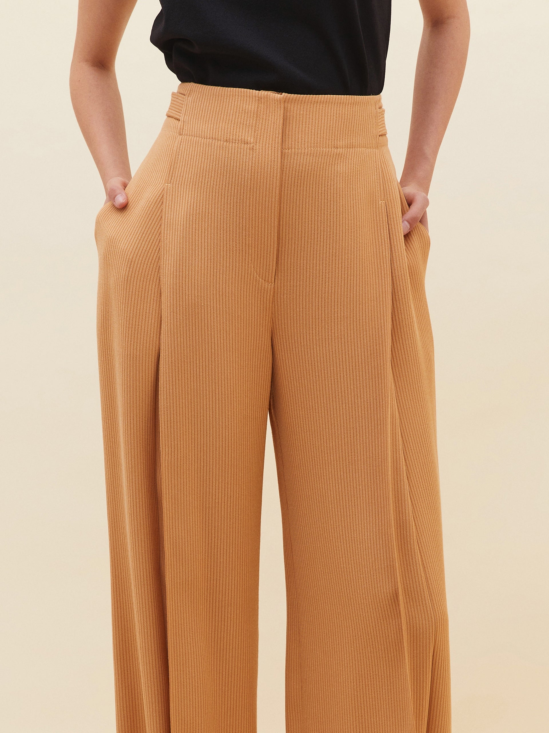 Wide Pleated Beige Trousers