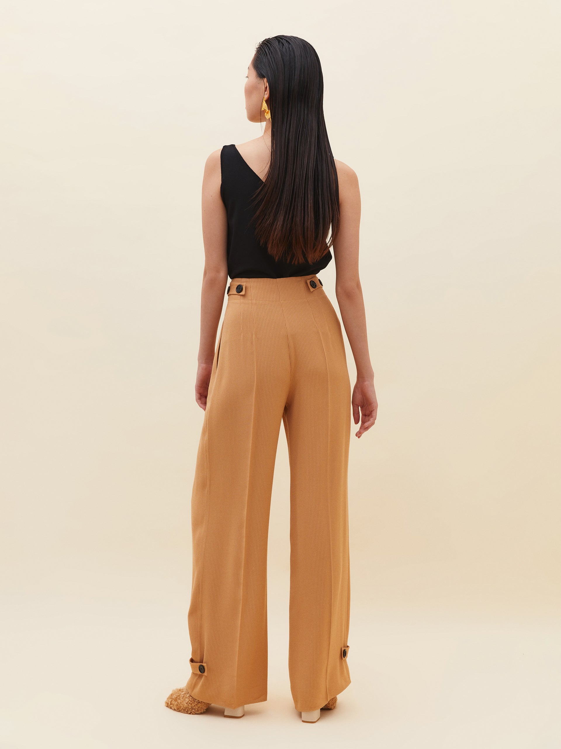 Wide Pleated Beige Trousers