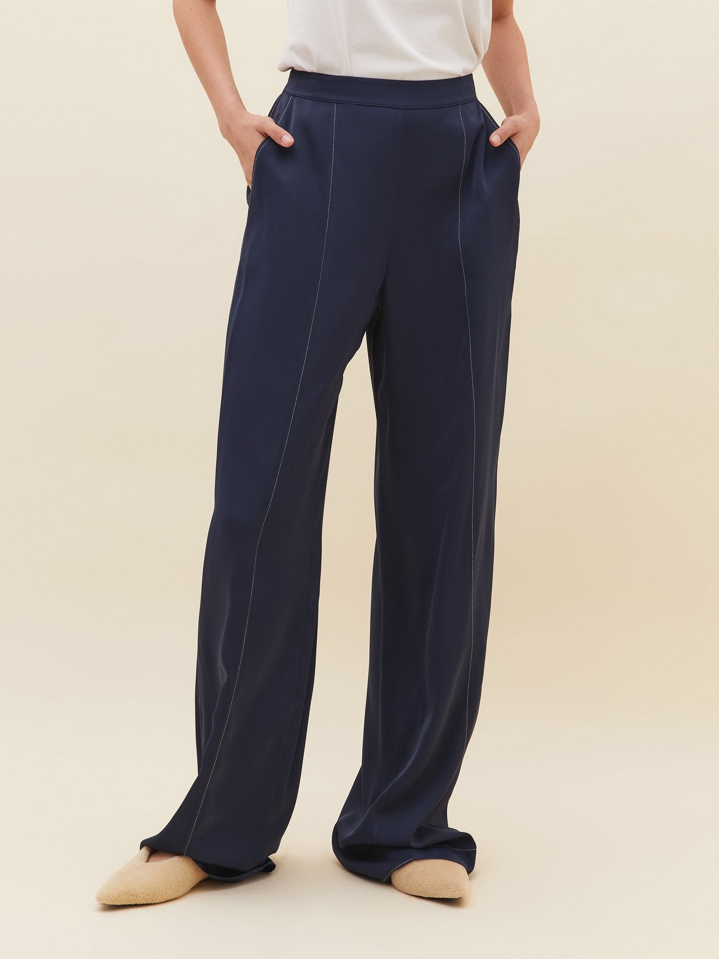 Navy Blue Leather Pants