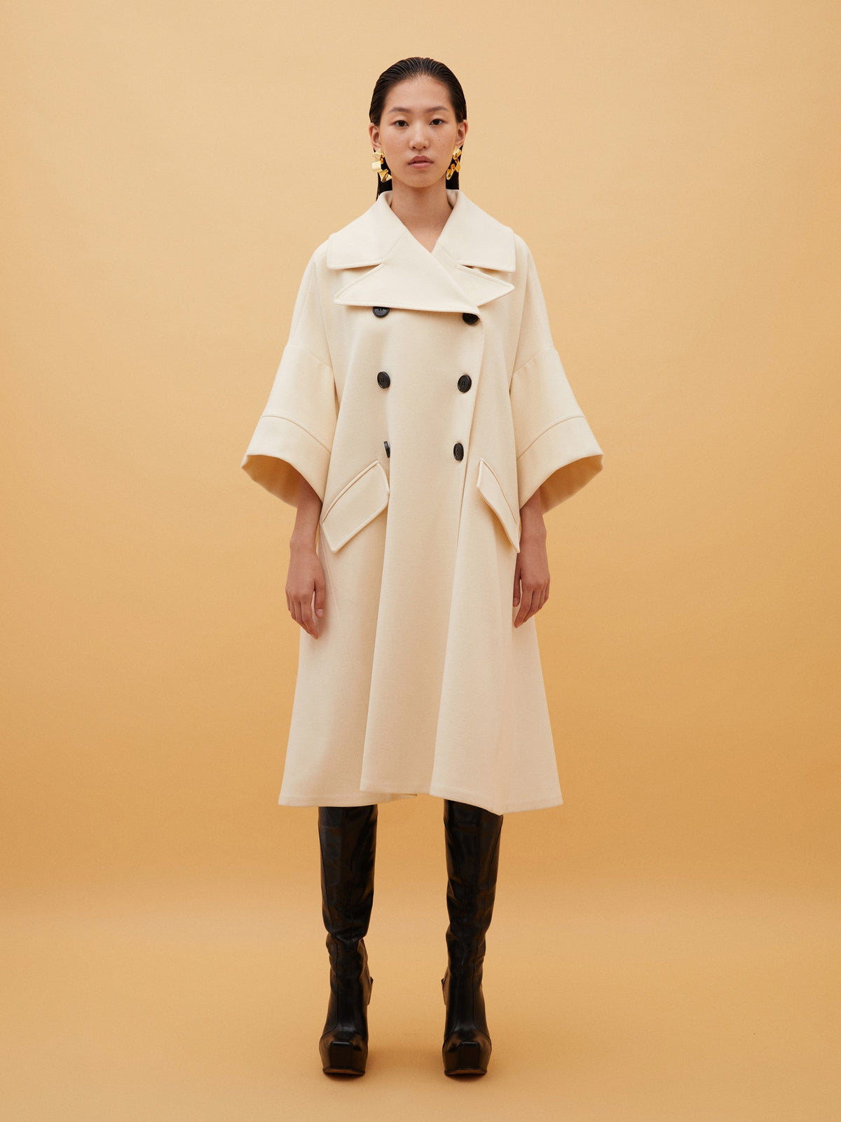 Black Buttoned Ecru Coat