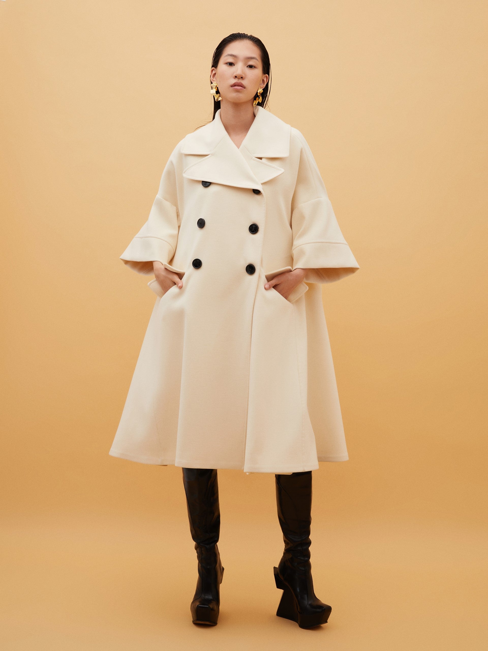 Black Buttoned Ecru Coat