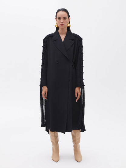 Macrame Sleeve Detailed Black Coat