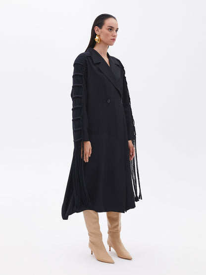 Macrame Sleeve Detailed Black Coat