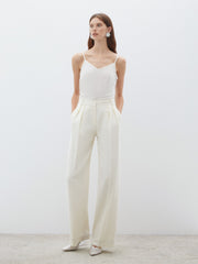 Ecru Trousers with Side Pockets and Pleat Detail