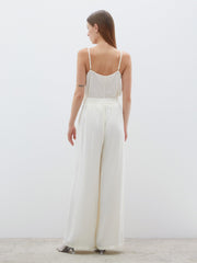 Pleated Detailed Wide Leg Ecru Trousers