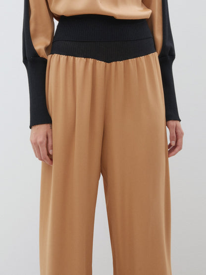 Beige Trousers with Rib Detail at Waist