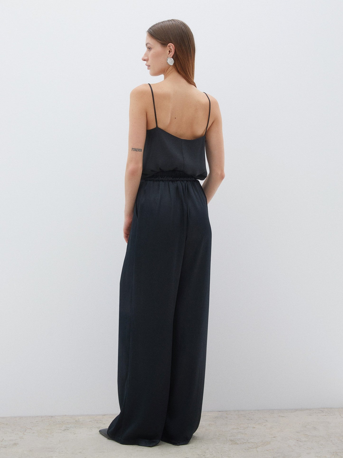 Pleated Detailed Black Wide Leg Trousers