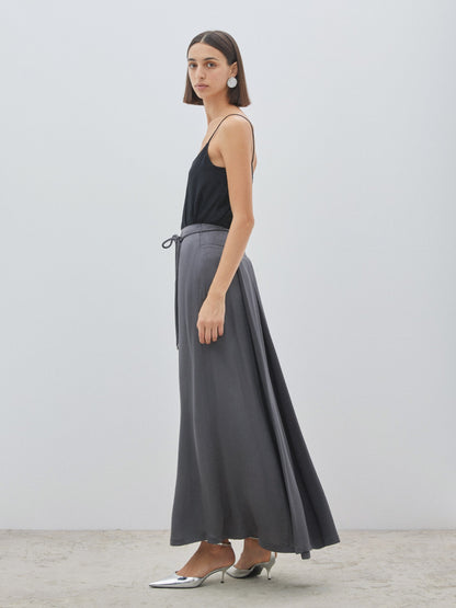 Long Gray Skirt With Knit Cord Belt
