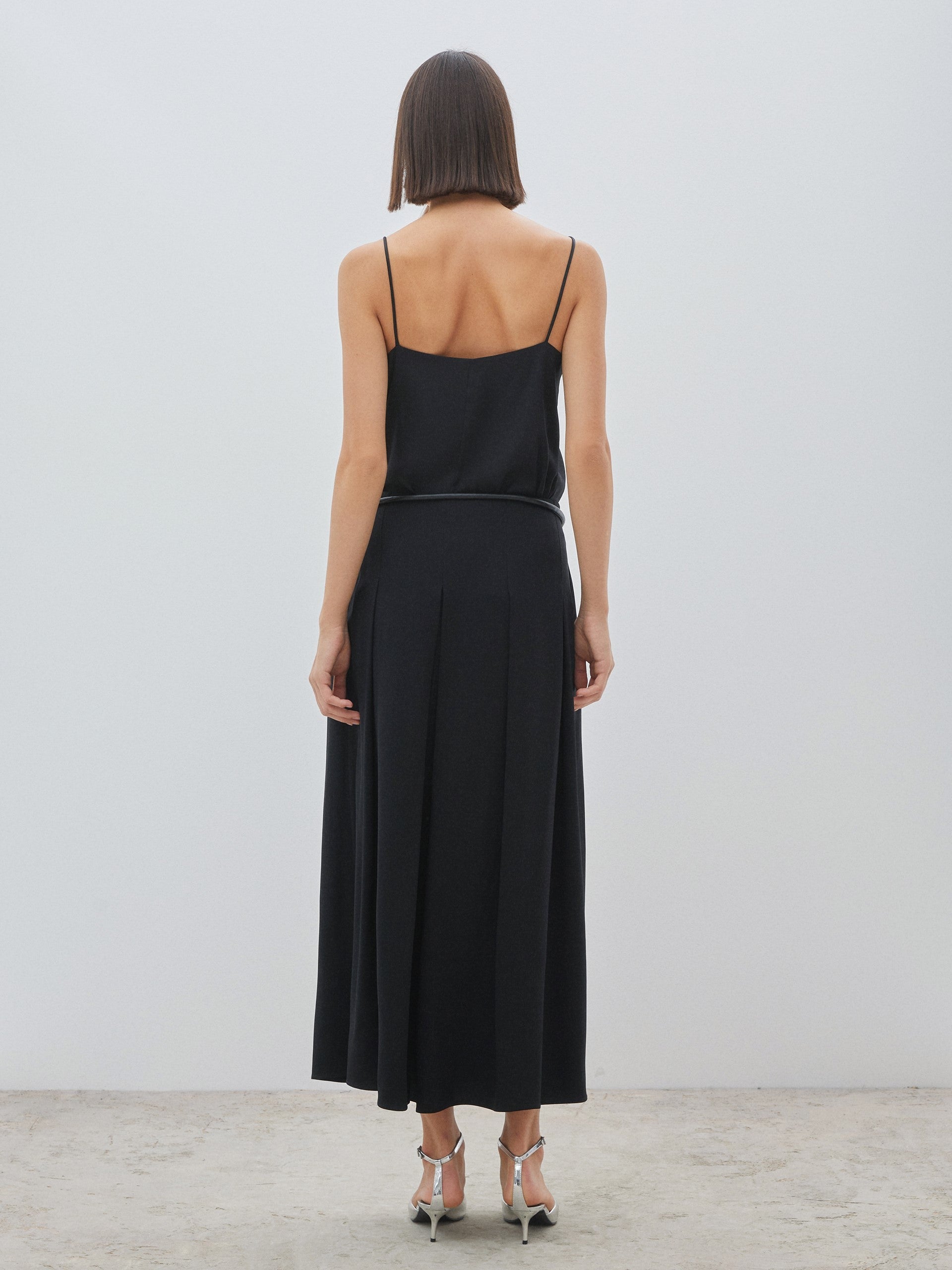 Pleated Black Skirt With Knit Cord Belt