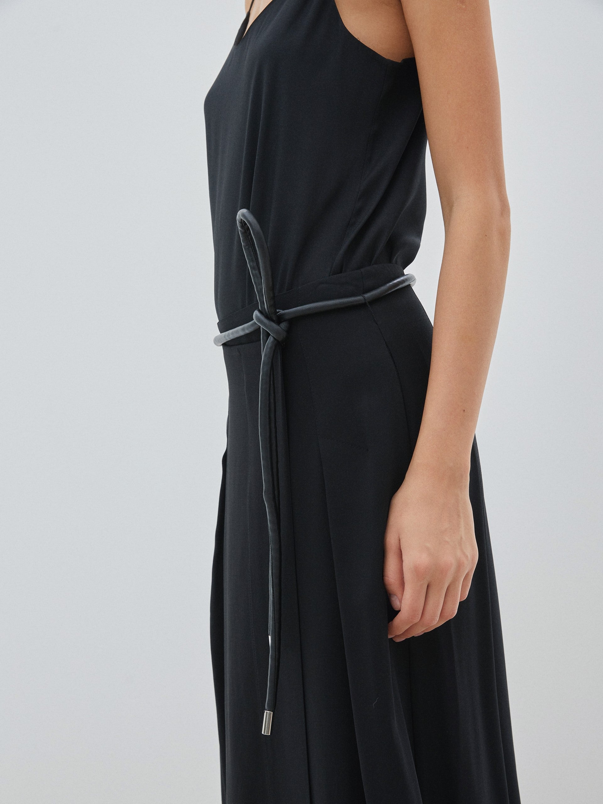 Pleated Black Skirt With Knit Cord Belt