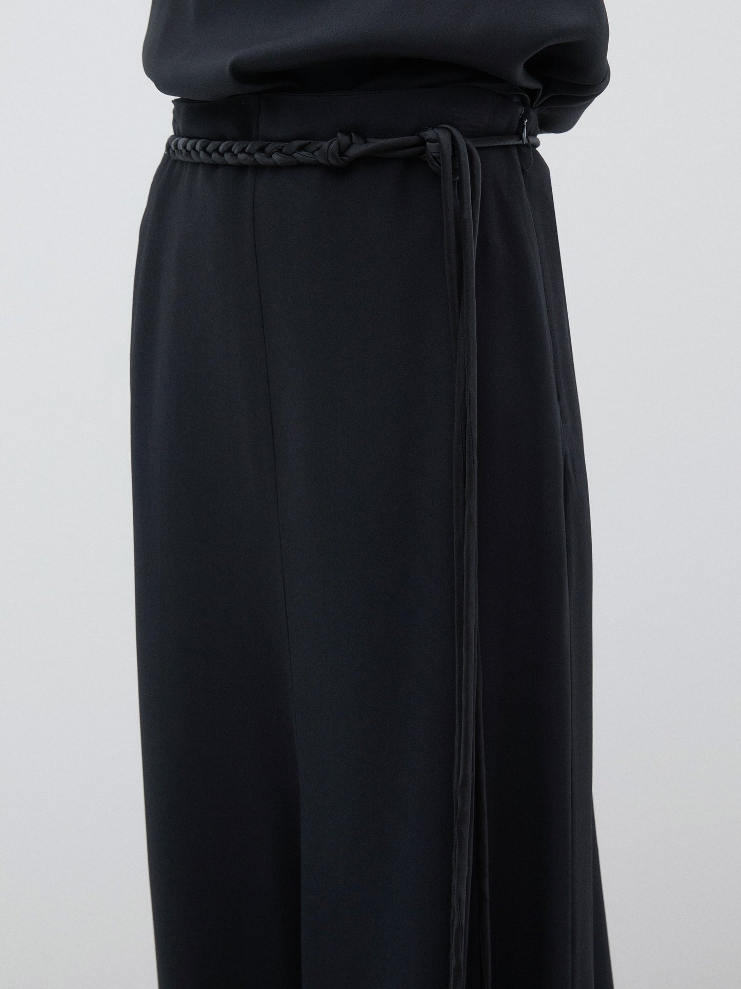 Long Black Skirt With Knit Cord Belt