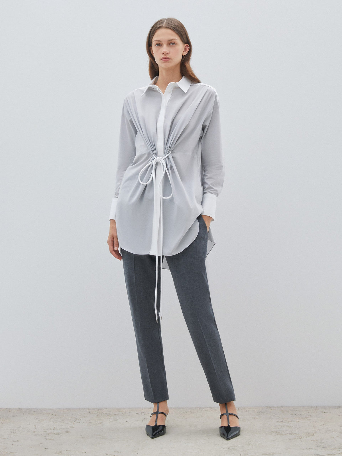 Ruffle Detailed Cotton Long Shirt