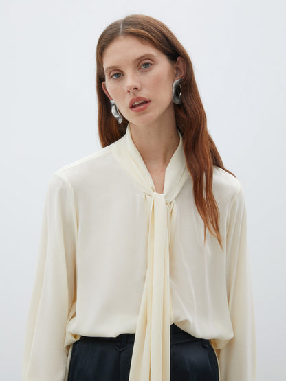 Ecru Blouse with Shawl Detail on the Collar