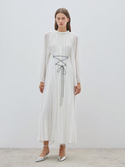 Cross Tied Pleated White Dress