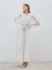 Cross Tied Pleated White Dress