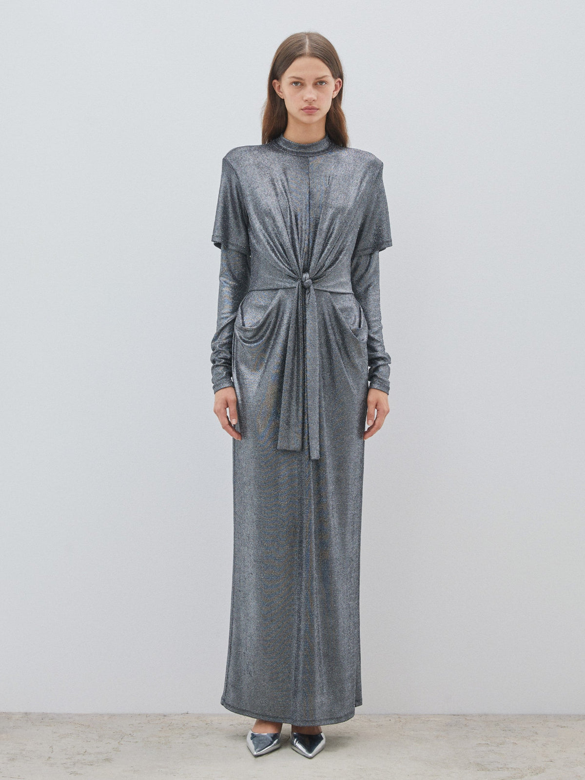 High Neck Shiny Gray Dress