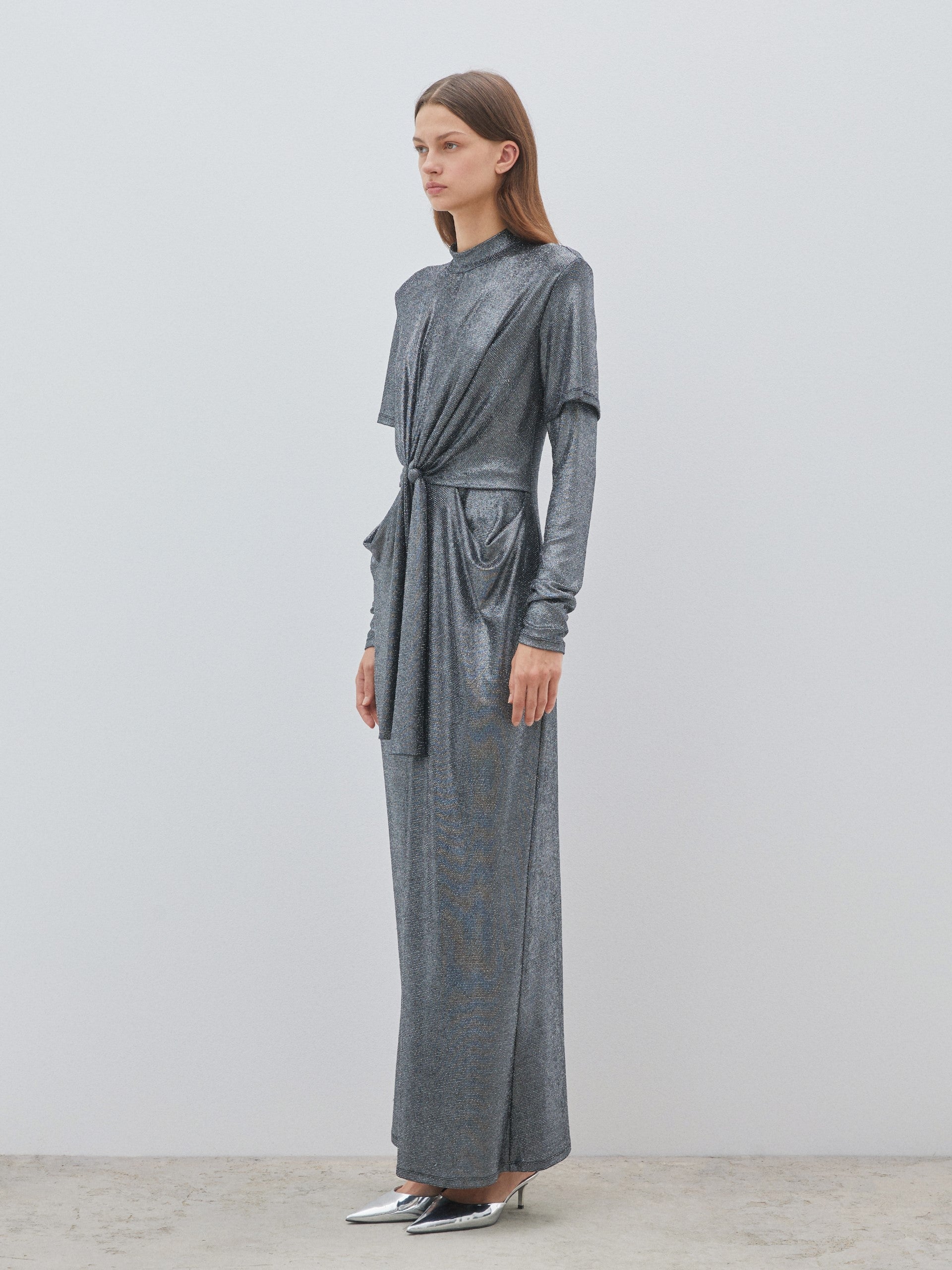 High Neck Shiny Gray Dress