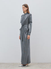 High Neck Shiny Gray Dress