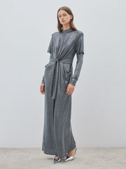 High Neck Shiny Gray Dress