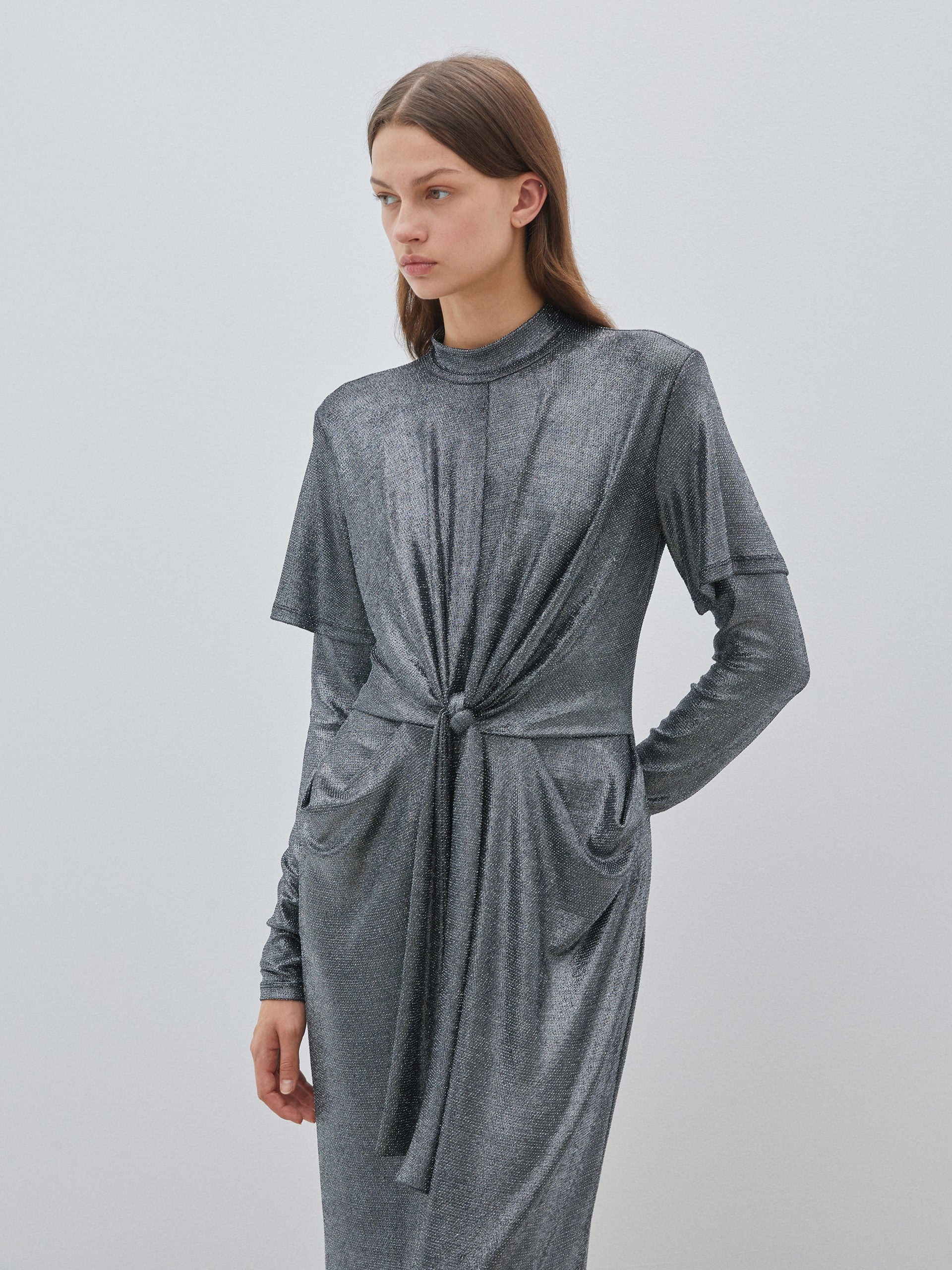 High Neck Shiny Gray Dress