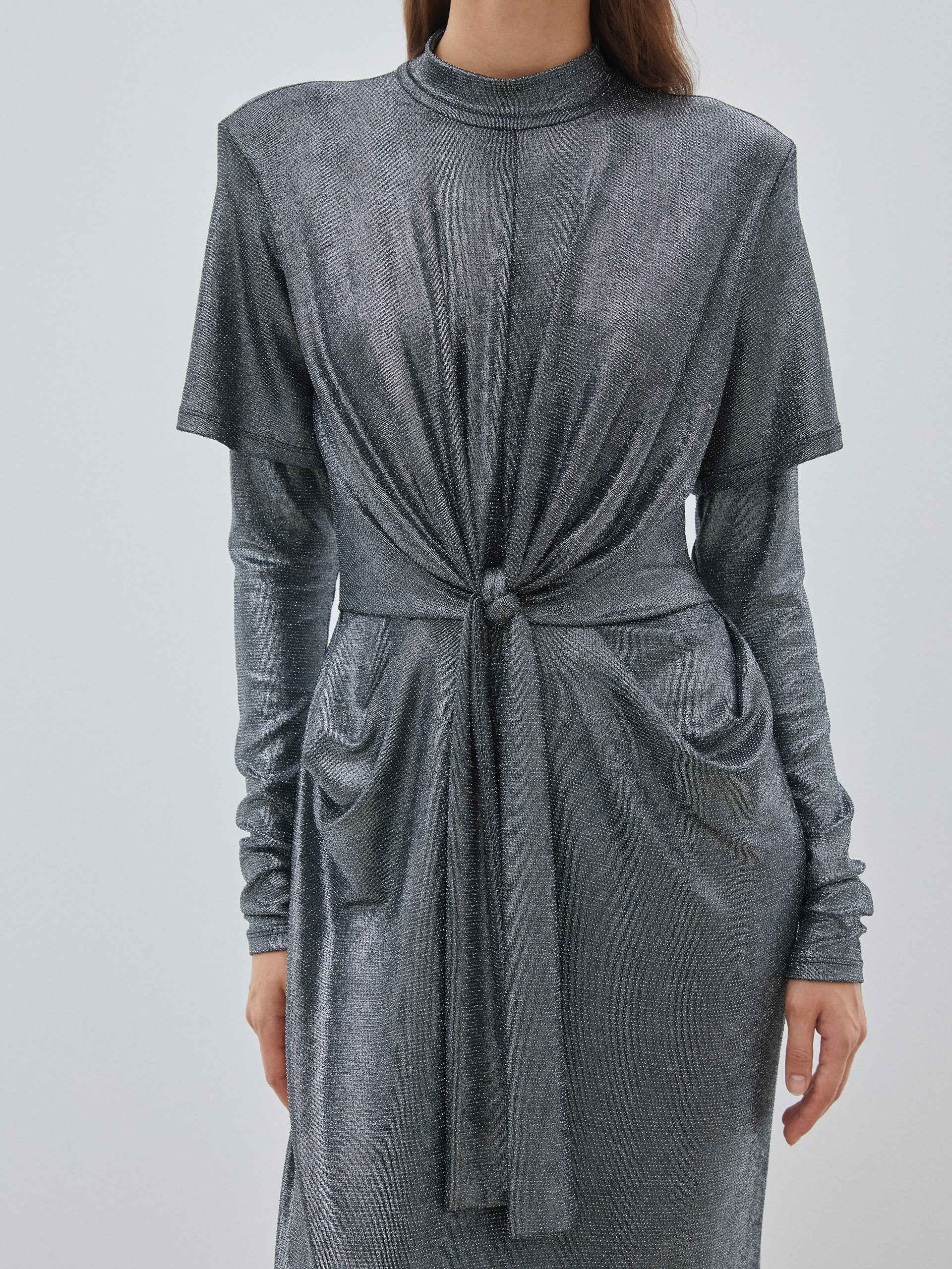 High Neck Shiny Gray Dress