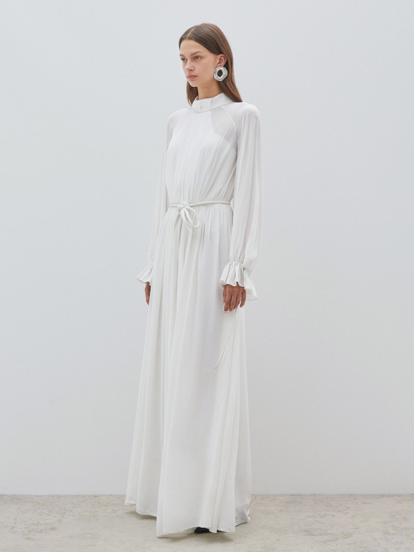 Standing Collar Long White Dress