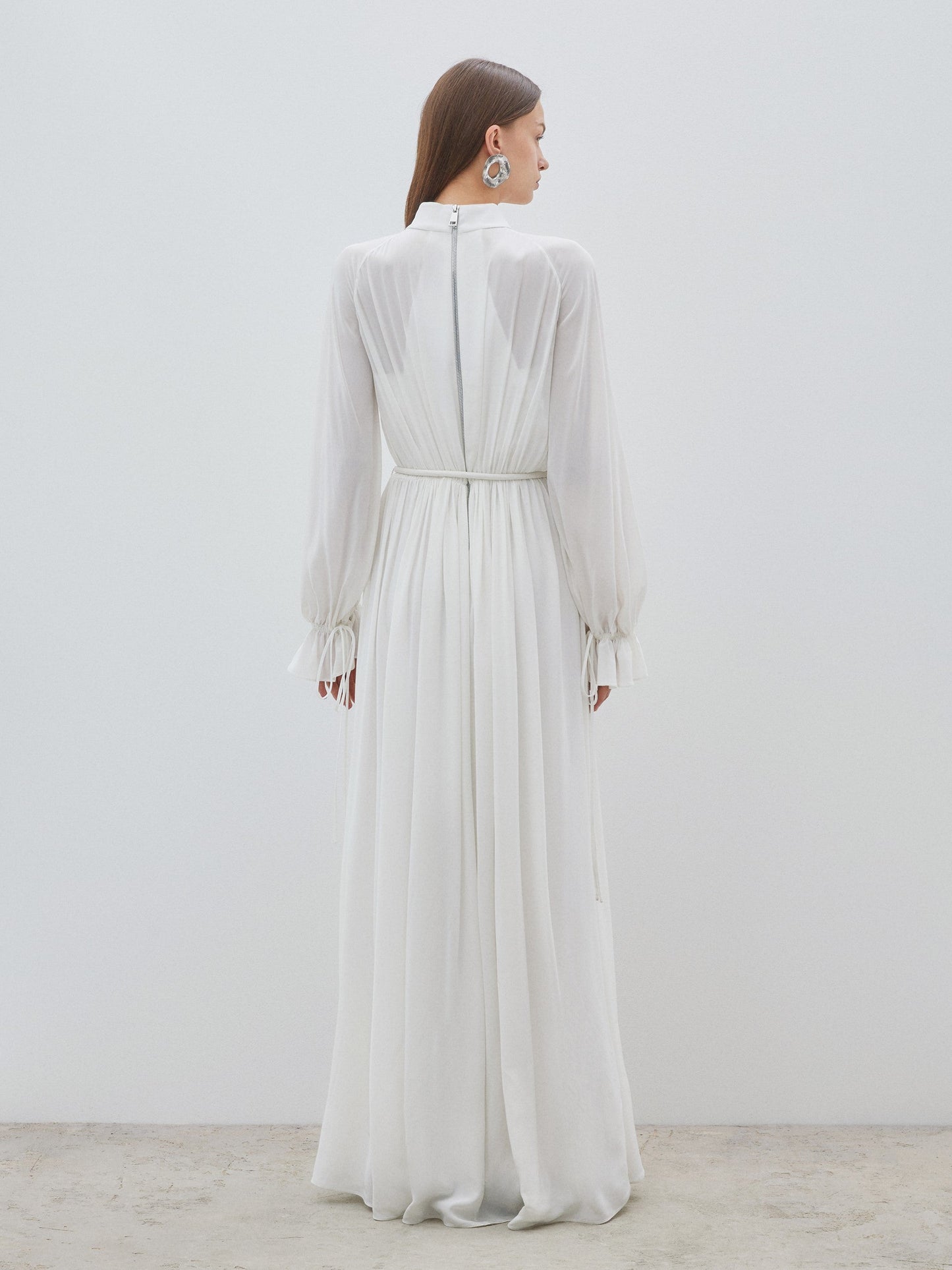 Standing Collar Long White Dress