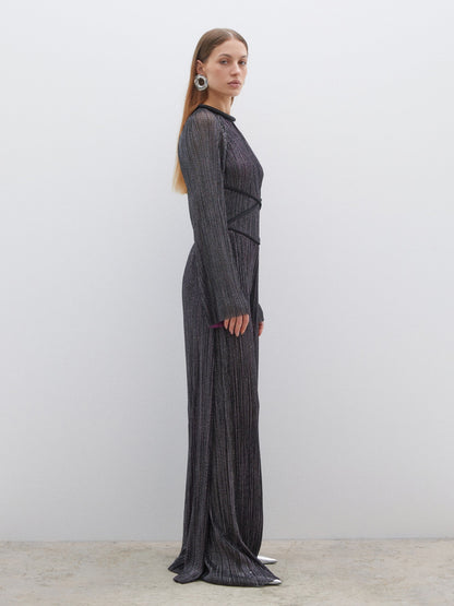 Pleated Silvery Knit Fabric Jumpsuit