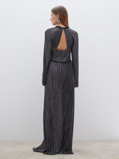 Pleated Silvery Knit Fabric Jumpsuit