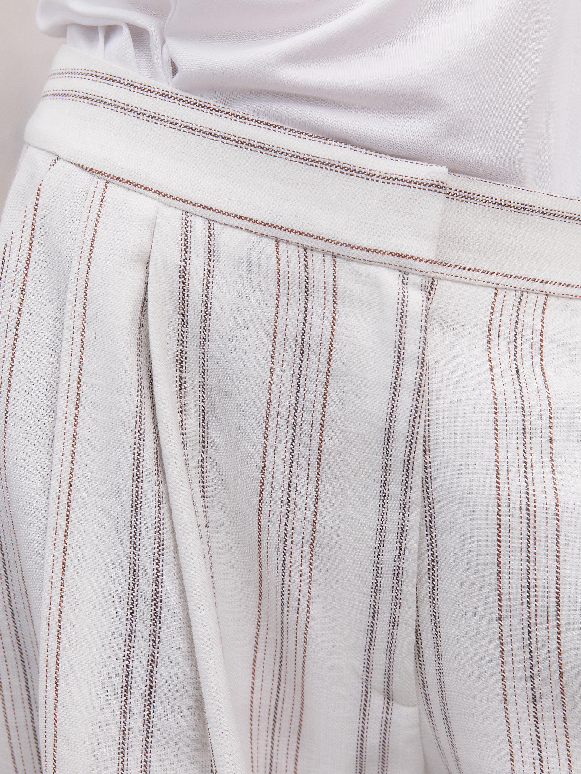 Wide Cut Pleated Striped Trousers