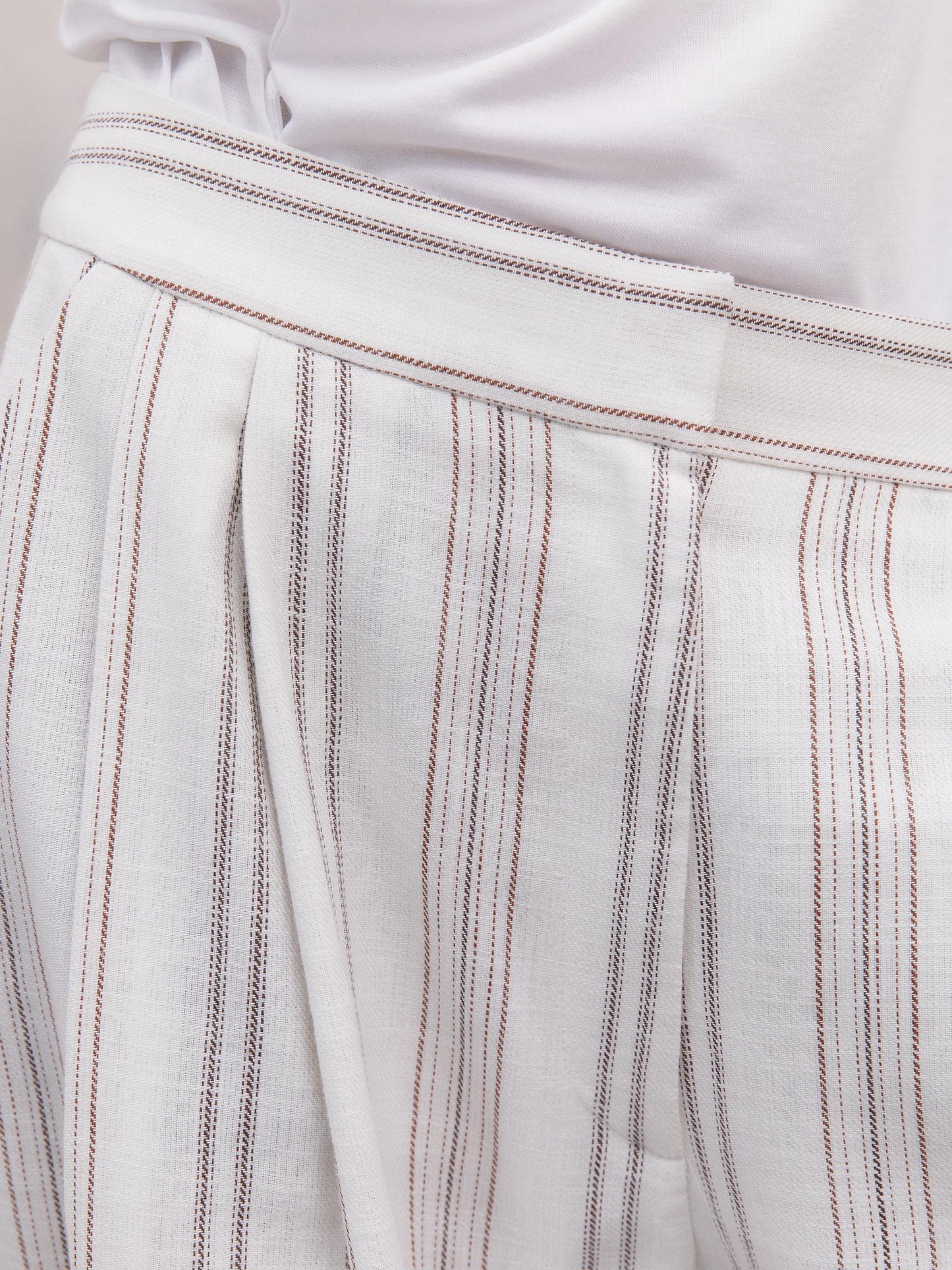 Wide Cut Pleated Striped Trousers