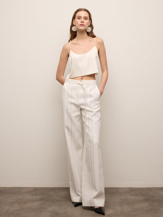 White Trousers with Contrast Stitching