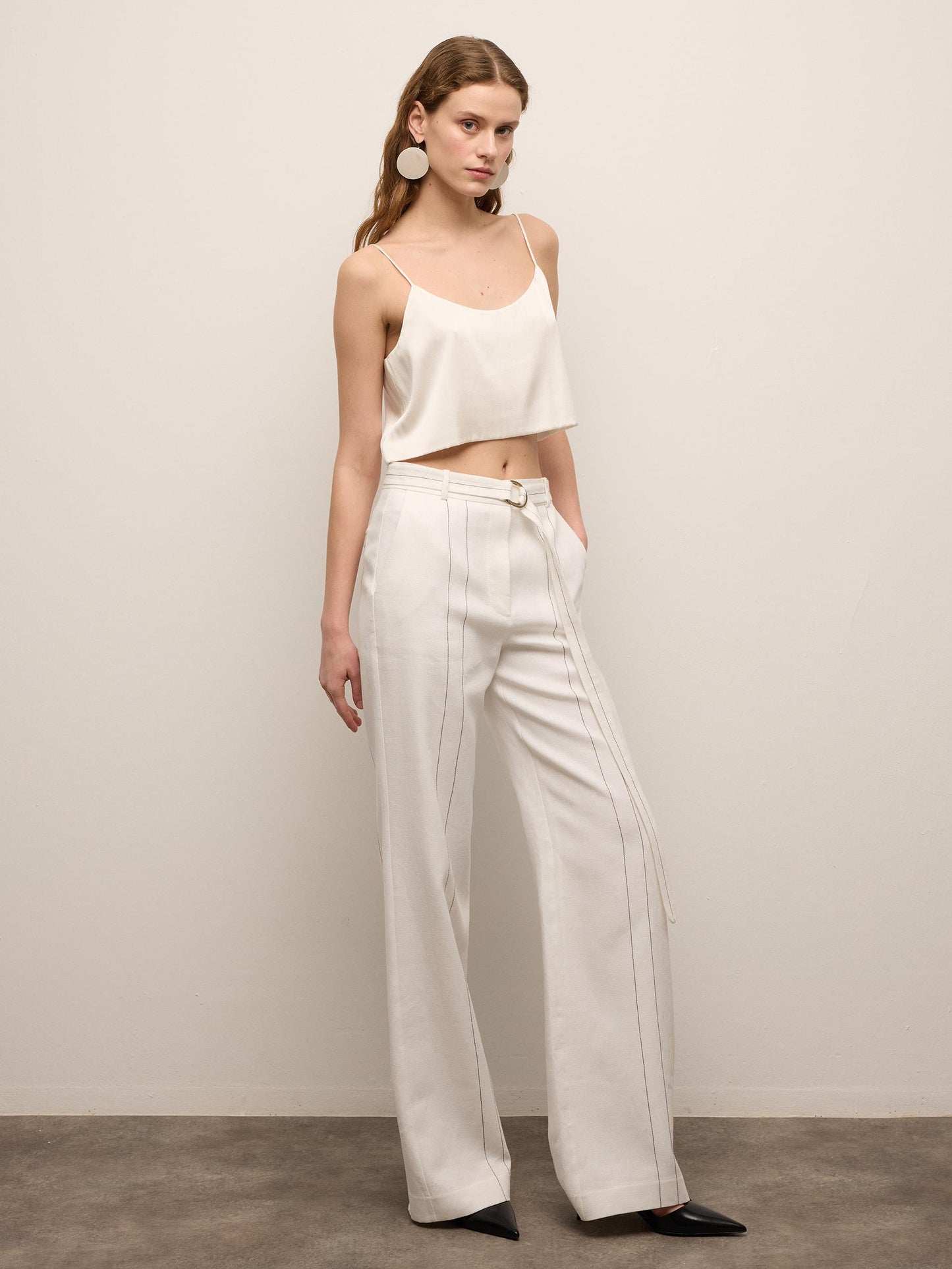 White Trousers with Contrast Stitching