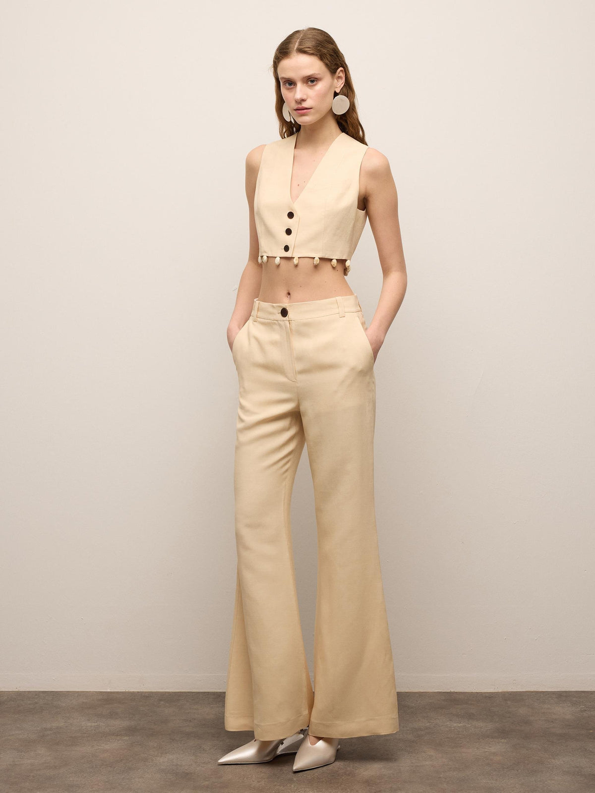 Flared Beige Trousers